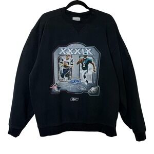 Vintage Philadelphia Eagles Vs Patriots Sweatshirt Mens L Black NFL Super Bowl